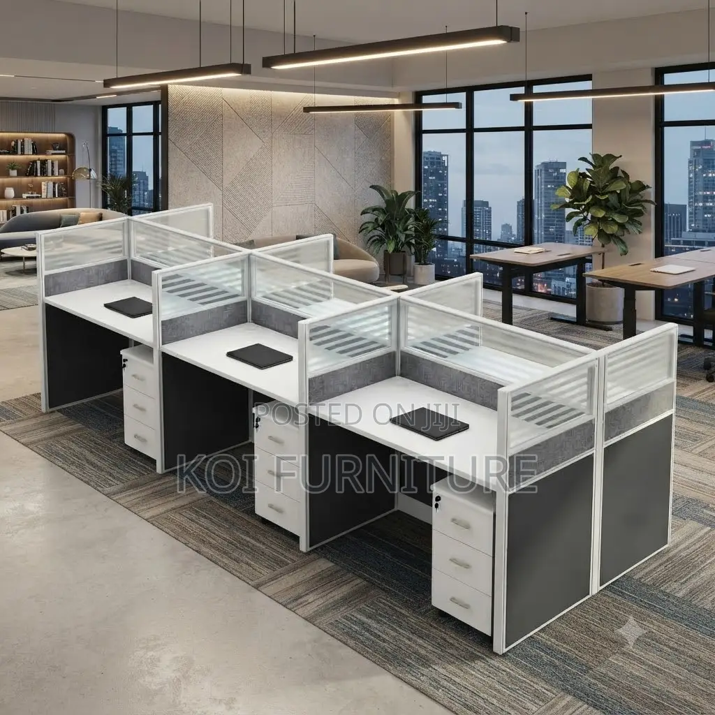 Office Desk; Six Users Modern Straight Way Office Workstation