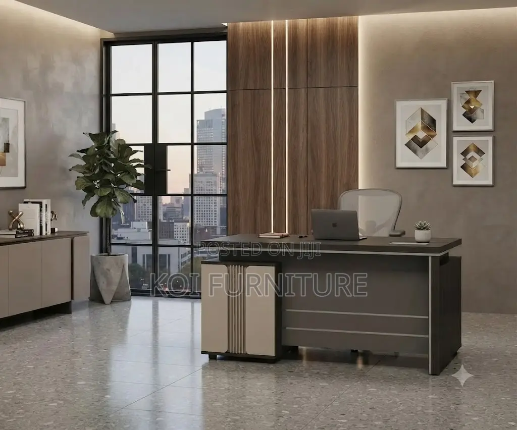 Office Desk; 1.4 Meter Executive Brown Offices Desk With Drawers