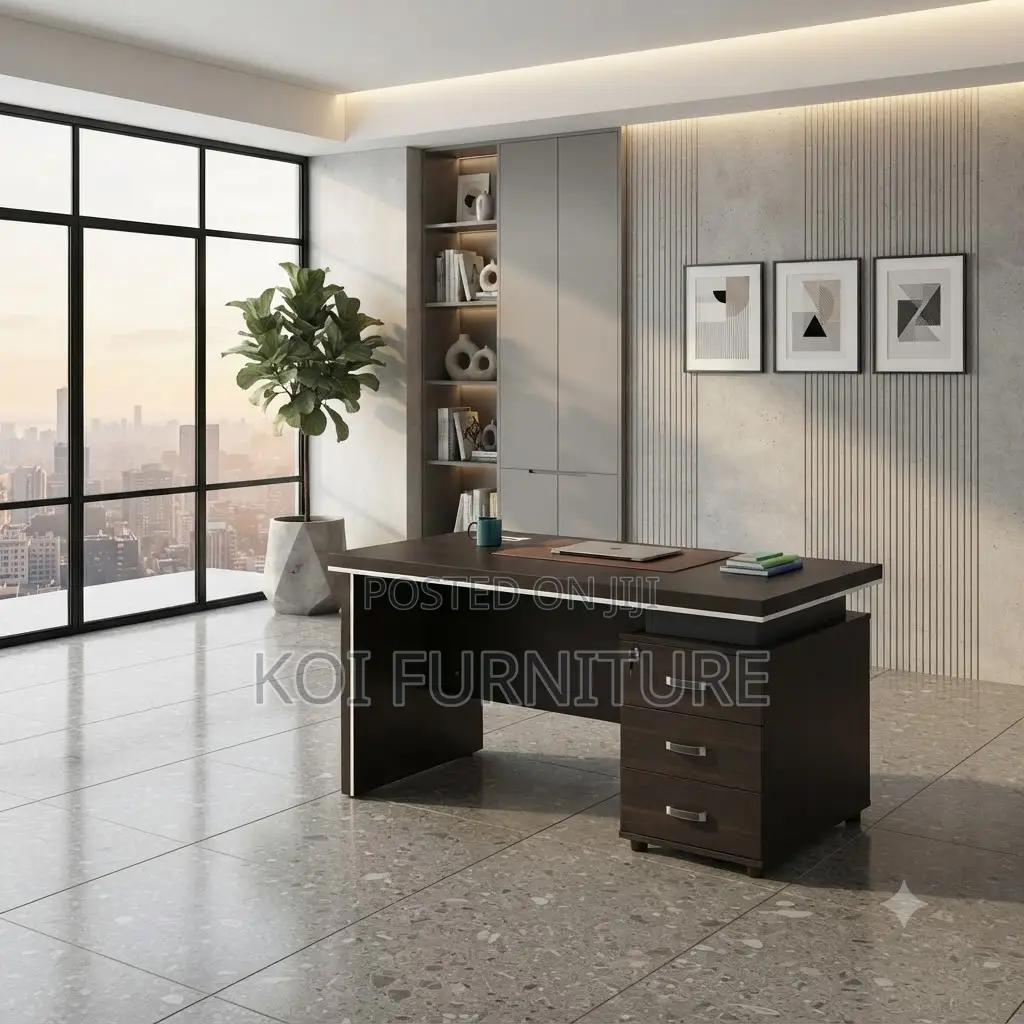 Office Desk; 1.4 Meter Executive Brown Offices Desk With Drawers