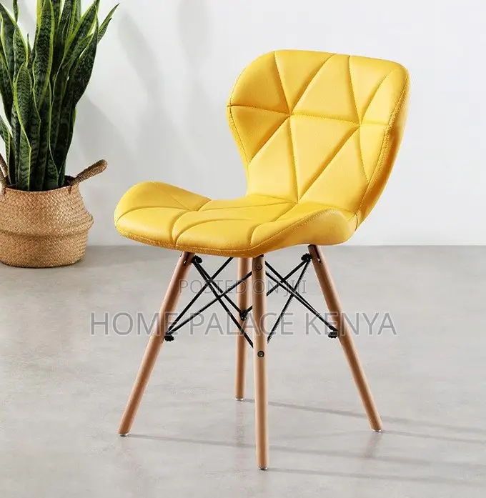 Dining Chair : Yellow Geometric Texture Leather Dining Chair