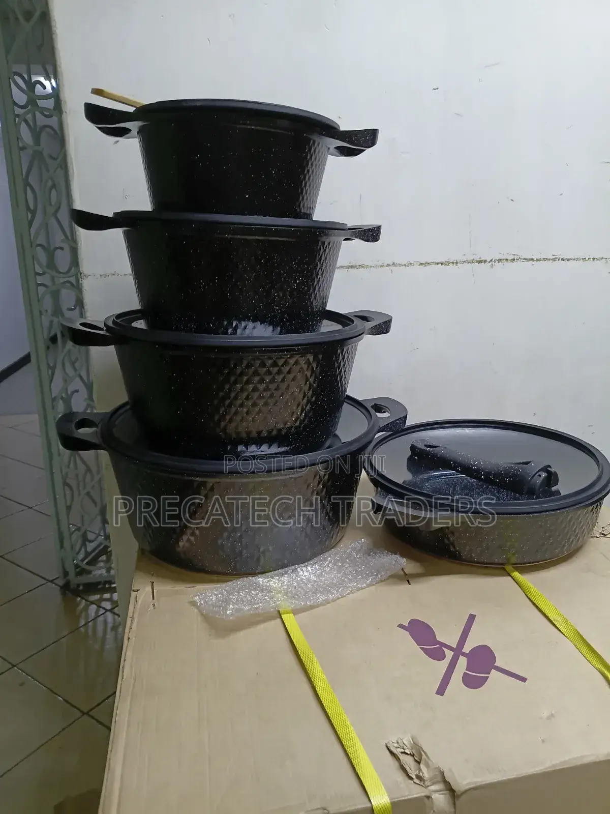 Non-Stick Marble Granite Cookware Set With Glass Lids