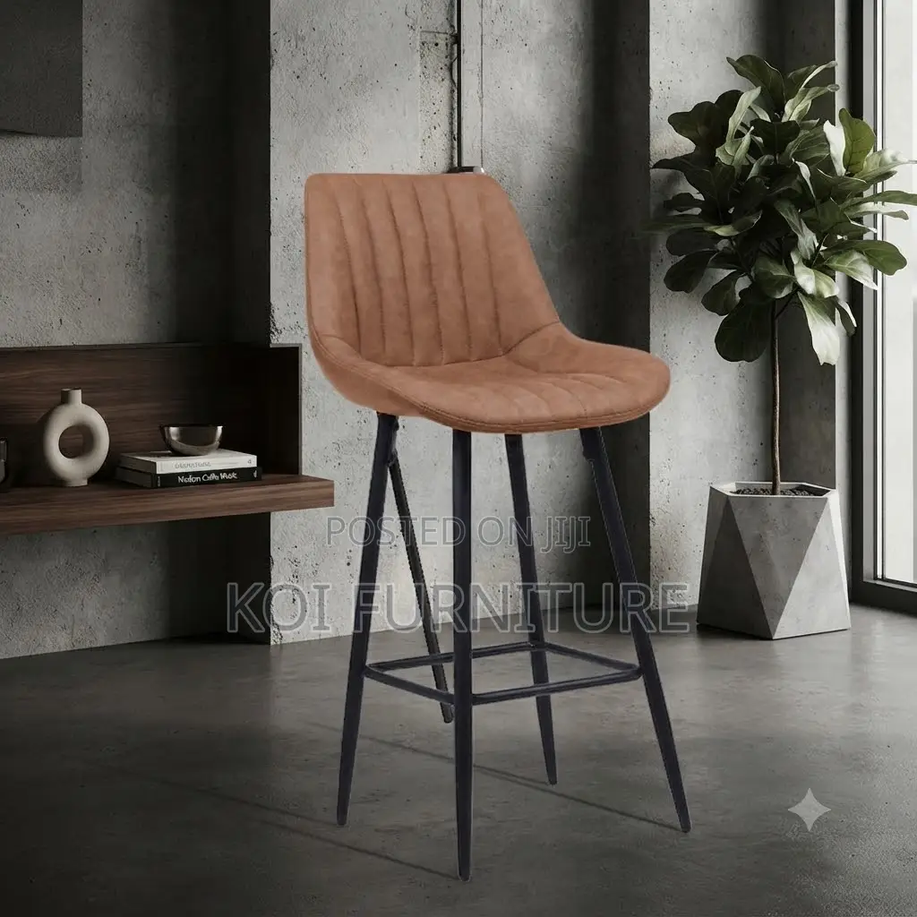Barstool; Heavy Leather Retro Non Swivel Home Barstools