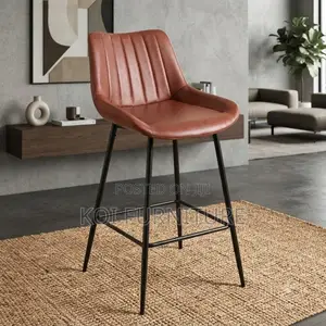 Barstool; Heavy Leather Retro Non Swivel Home Barstools