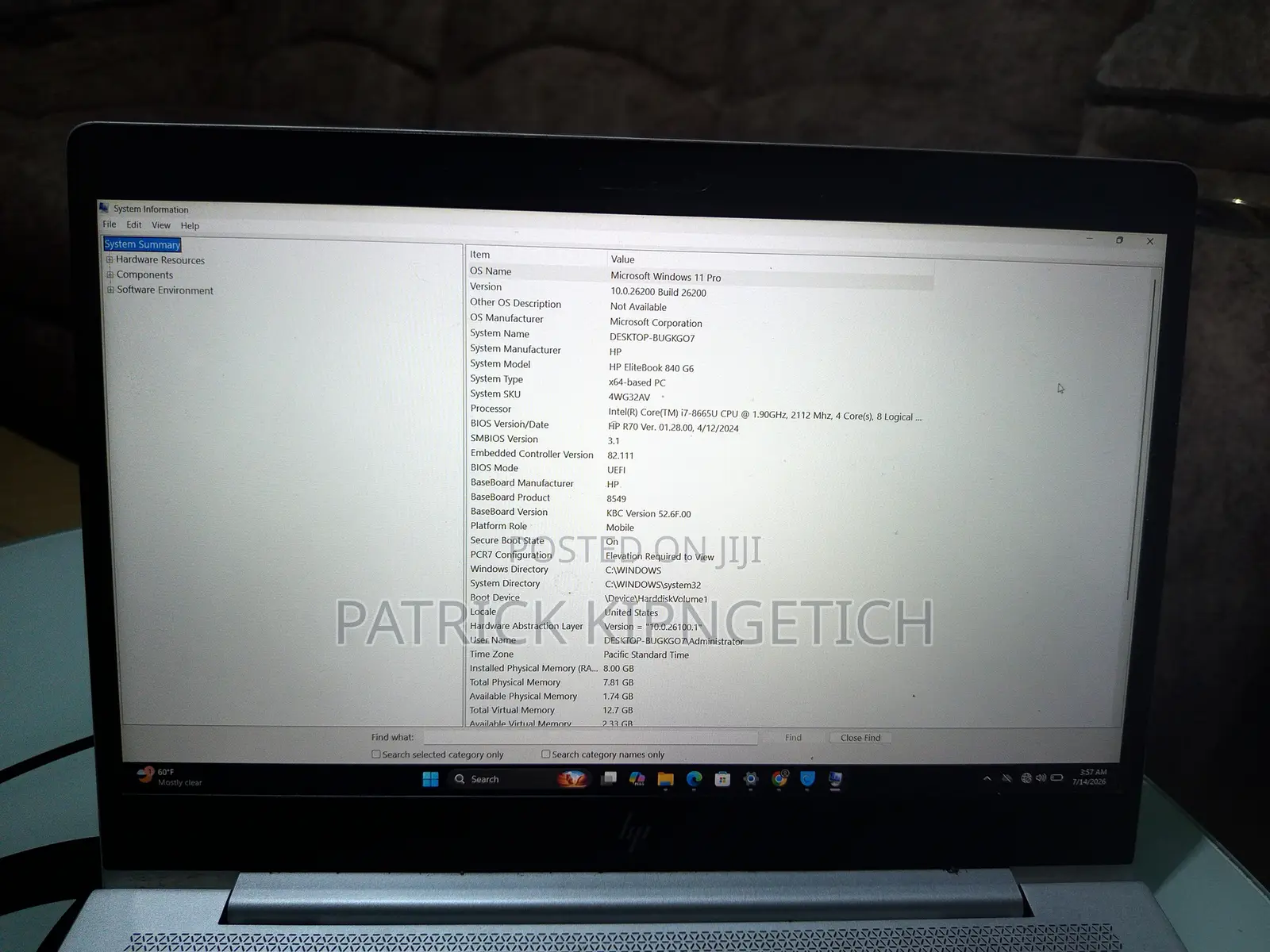 Laptop HP EliteBook 840 G6 8GB Intel Core Ultra 7 SSD 256GB