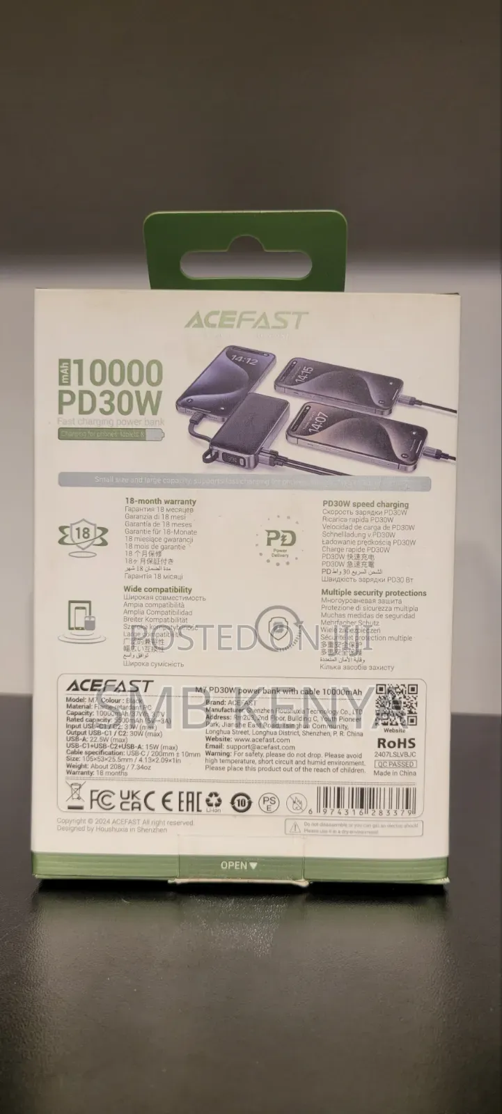 Power Bank With Type-C Cable PD30W 10000mAh - Acefast M7