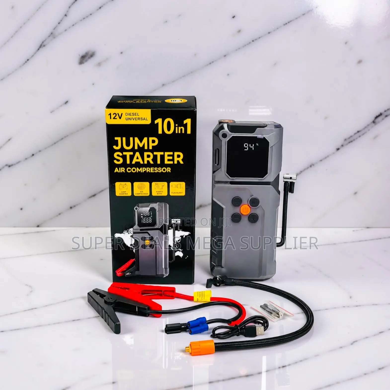 High Power 10-in-1 Car Jump Starter Digital Air Compressor Inflator