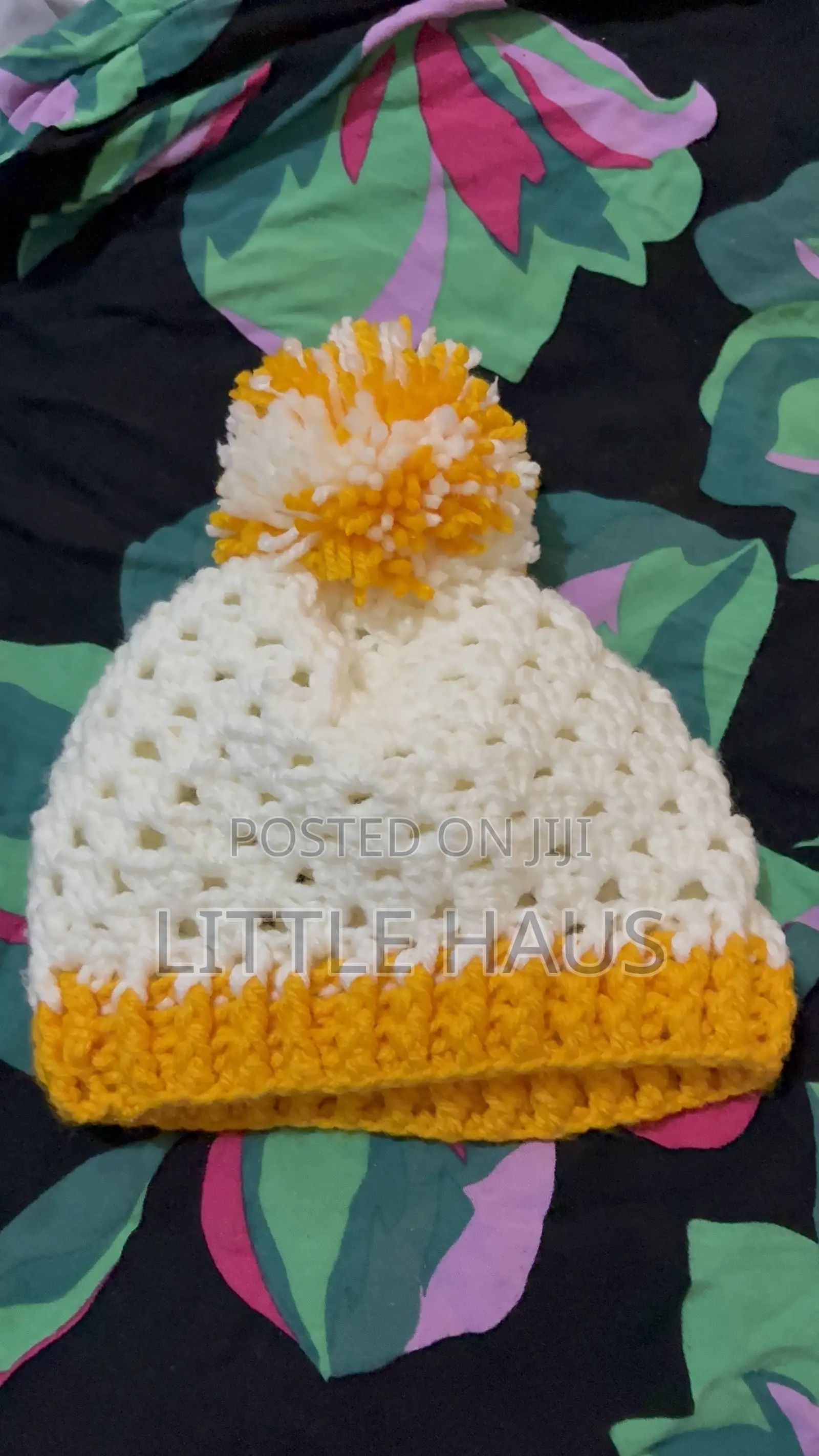 Handmade Crochet Baby Hat | Soft Baby Beanie | White Mustard