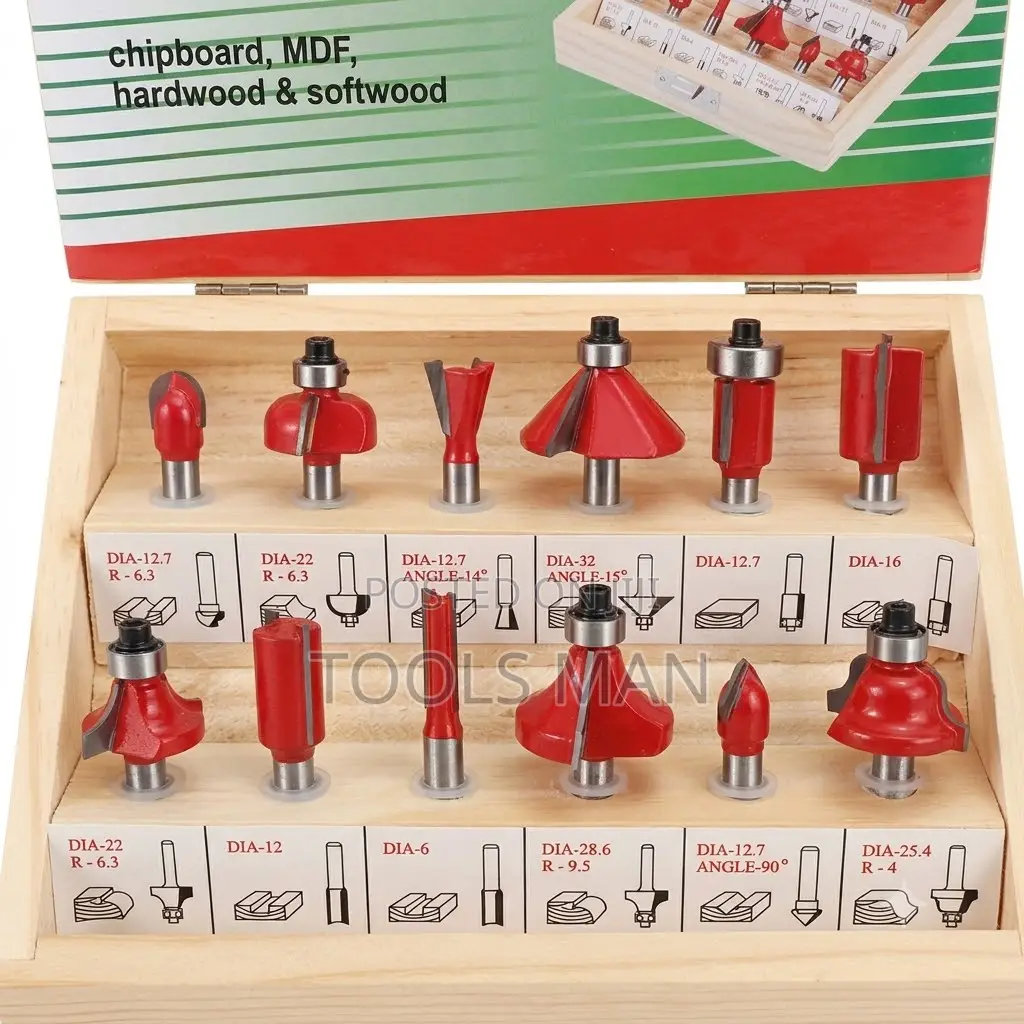6mm- 12-Piece Router Bit Set.1/4 Inch Shank Wooden Storage Case