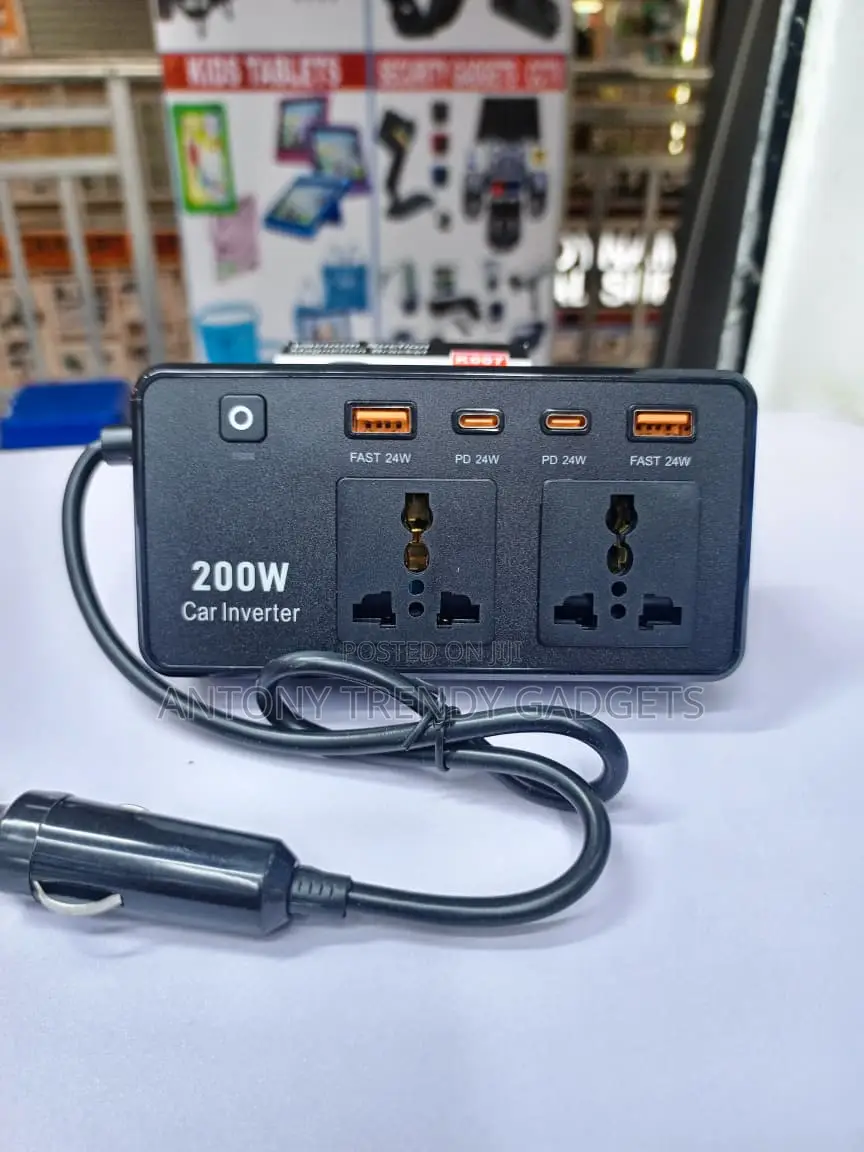 200W Car Inverter Dual AC Outlets PD Fast Charging Adapter