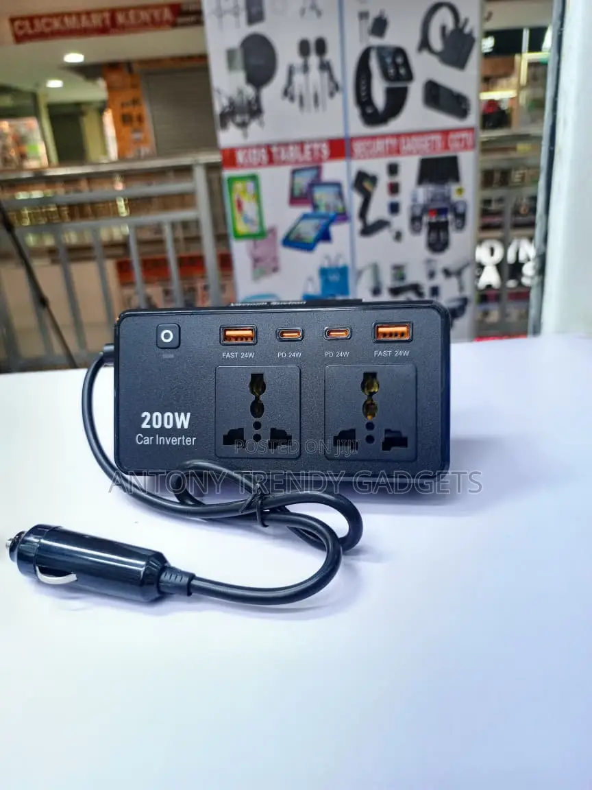 200W Car Inverter Dual AC Outlets PD Fast Charging Adapter