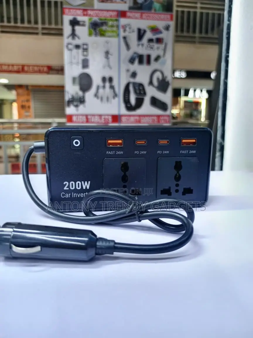 12V to 220V Car Inverter 200W With USB-C Dual AC Sockets