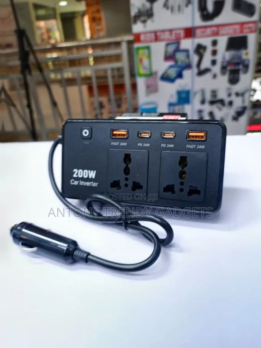 200W Vehicle Power Inverter Dual AC USB Fast Charge Adapter