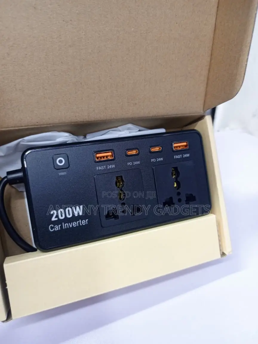 200W Vehicle Power Inverter Dual AC USB Fast Charge Adapter