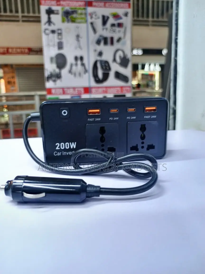 200W Car Inverter Adapter With PD Type-C USB Ports