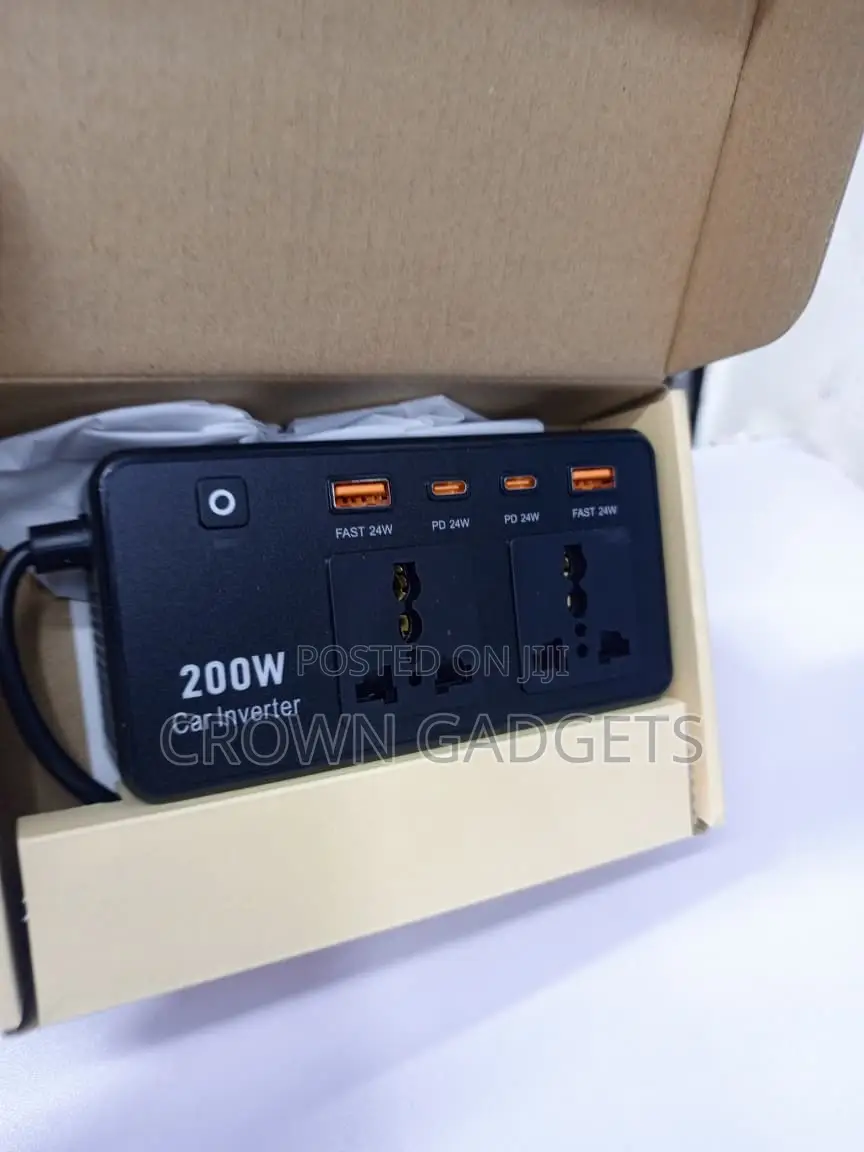 200W Fast Charging Car Inverter Dual AC USB Type-C Adapter