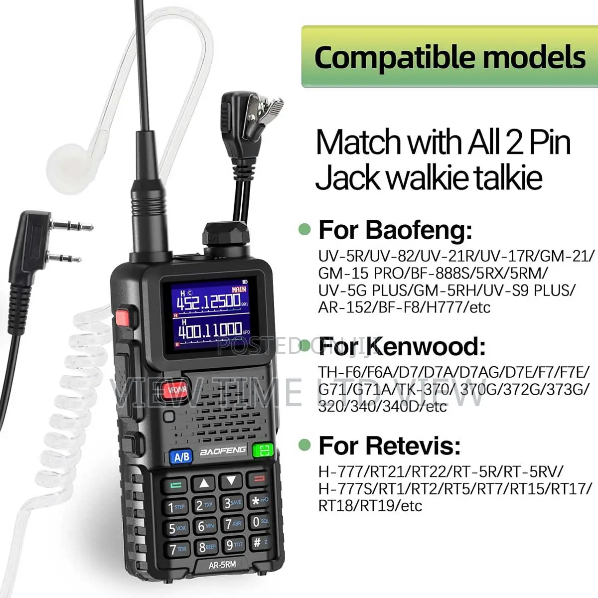 BAOFENG Walkie Talkie Earpiece With Mic | 2 Pin Radio Headset