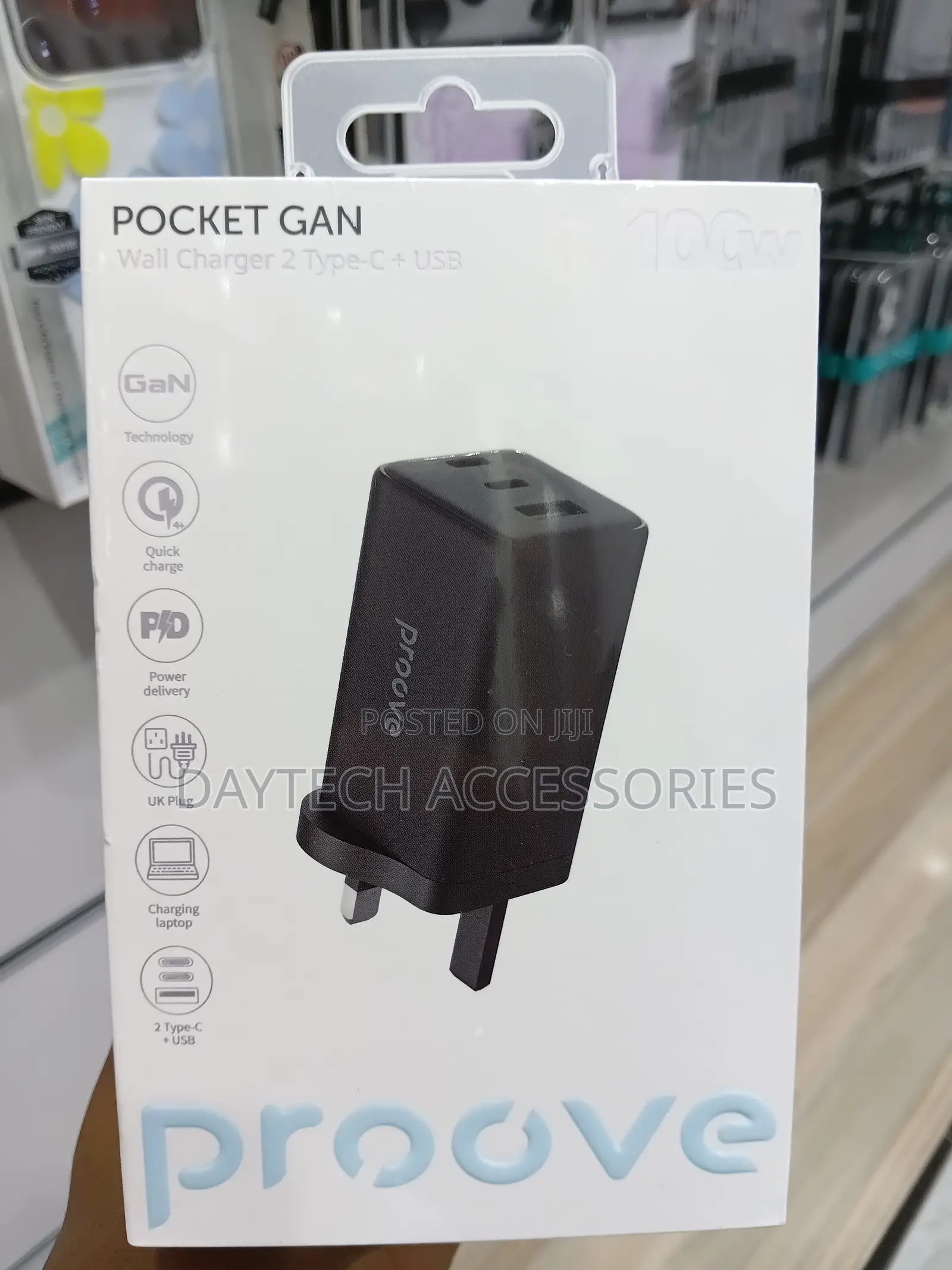 This Is a Proove Pocket GaN Max 100W Wall Charger in Black.