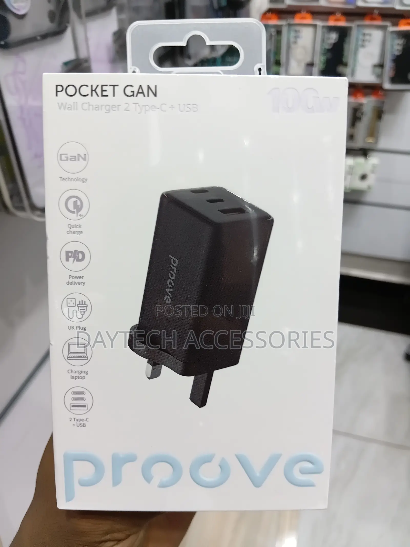 This Is a Proove Pocket GaN Max 100W Wall Charger in Black.