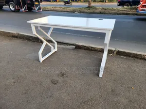 Modern White Office Desk With Geometric Metal Legs