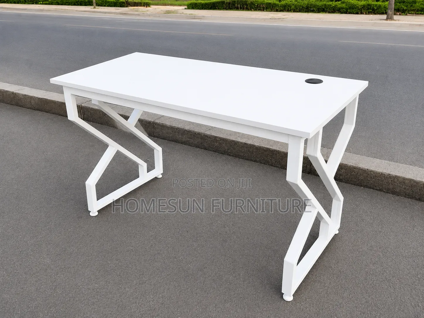 Modern White Office Desk With Geometric Metal Legs