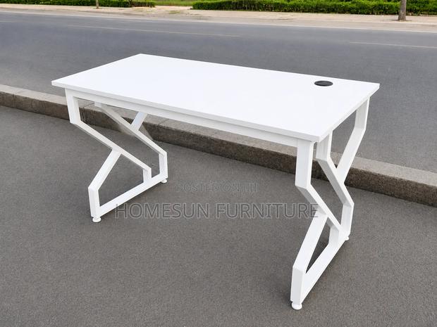 Modern White Office Desk With Geometric Metal Legs - main view