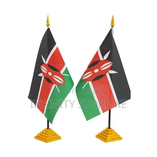 Kenya Table Flag Set With Wooden Base -Dozen