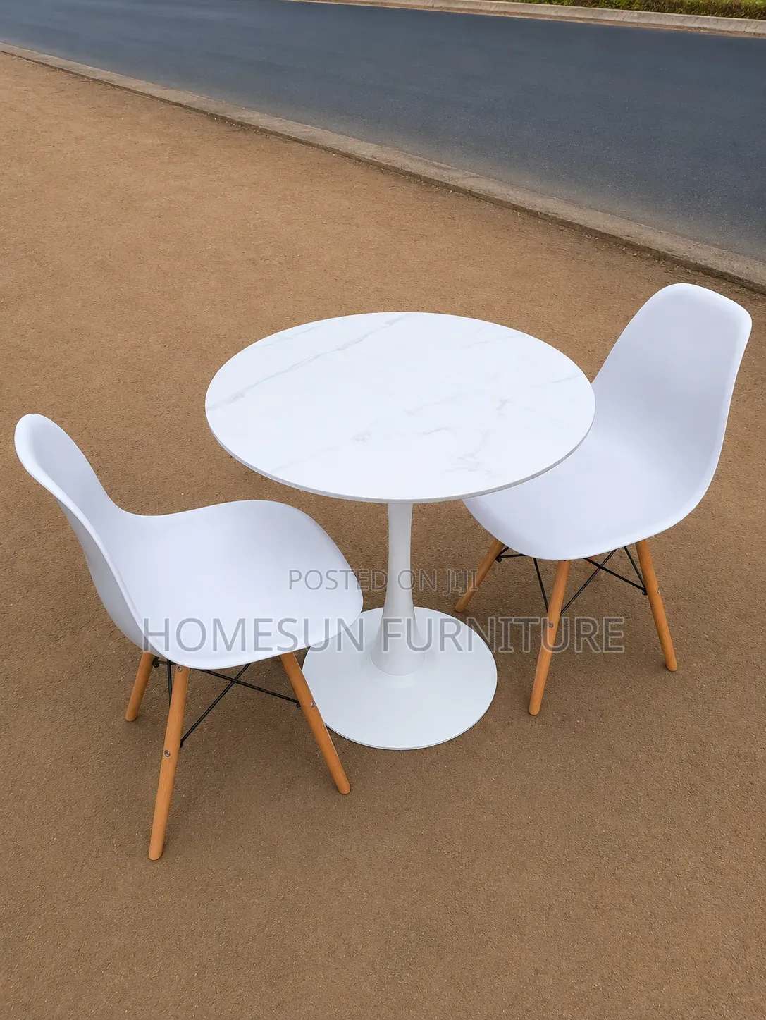Modern 2-Seater Round Dining Table Set With 2 White Chairs
