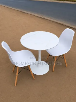 Modern 2-Seater Round Dining Table Set With 2 White Chairs