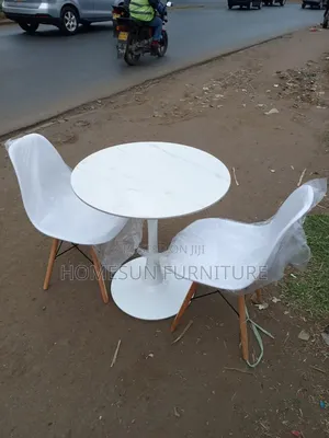 Modern 2-Seater Round Dining Table Set With 2 White Chairs
