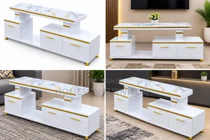Modern Luxury TV Stand With Marble Top – White Gold