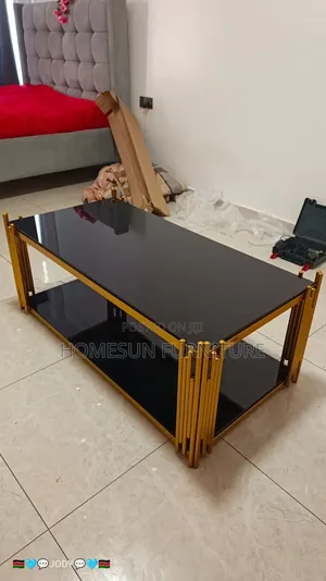 Modern Luxury Black Glass Coffee Table With Gold Frame