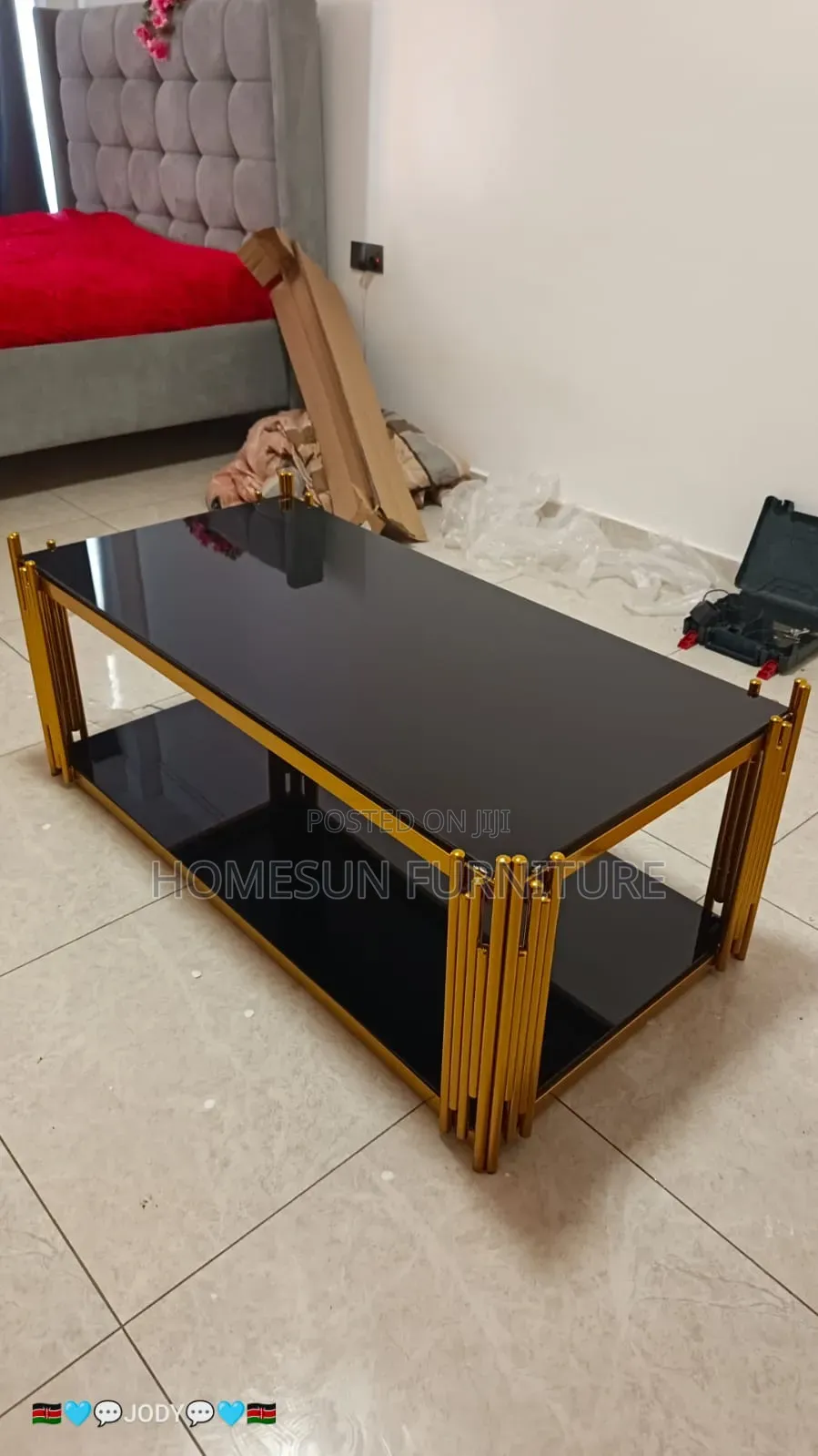 Modern Luxury Black Glass Coffee Table With Gold Frame