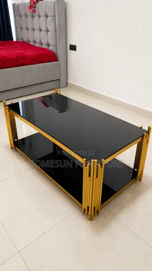 Modern Luxury Black Glass Coffee Table With Gold Frame