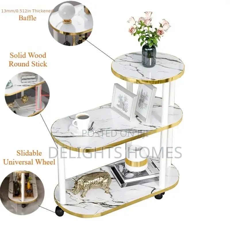 60x30x67cm 3 Layer 2 Oval Round Top Trolley Rack Table-Pam