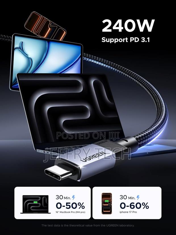 UGREEN 240W USB C Cable Gen2 10Gbps USB 3.2 Supporting 60Hz Vid 2M - thumbnail 4