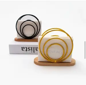 Modern Metal Napkin Holder With Wooden Base /Ring Serviette Holder