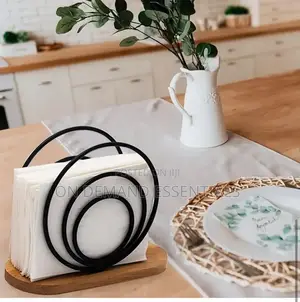 Modern Metal Napkin Holder With Wooden Base /Ring Serviette Holder