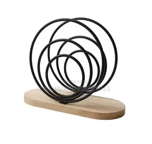 Modern Metal Napkin Holder With Wooden Base /Ring Serviette Holder