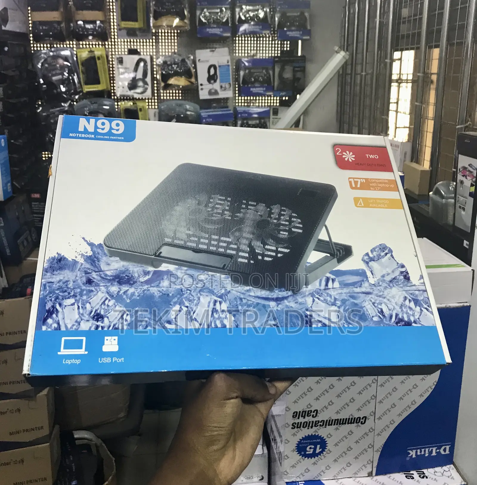 N99 Cooling Pad 2 Heavy Duty Fans 17" Laptop Stand Lift Tripod