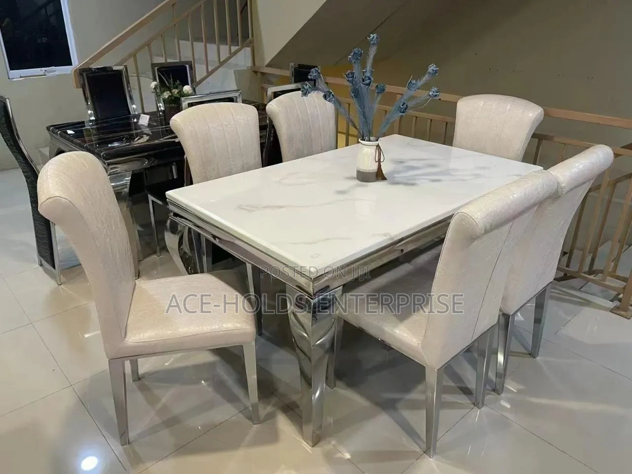 6 Seater Executive Modern Advanced Marble Top Dining Table Set