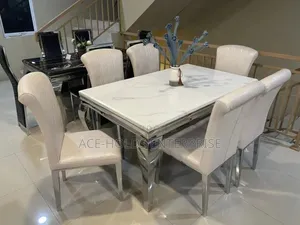 6 Seater Executive Modern Advanced Marble Top Dining Table Set