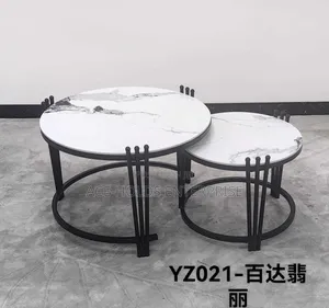 2 in 1 Executive Pure Marble Finish Top Coffee Table - Black Stand