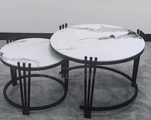 2 in 1 Executive Pure Marble Finish Top Coffee Table - Black Stand