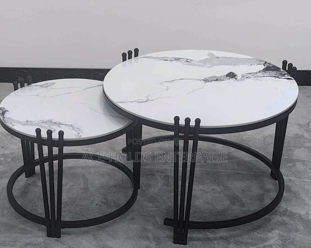 2 in 1 Executive Pure Marble Finish Top Coffee Table - Black Stand - thumbnail 2
