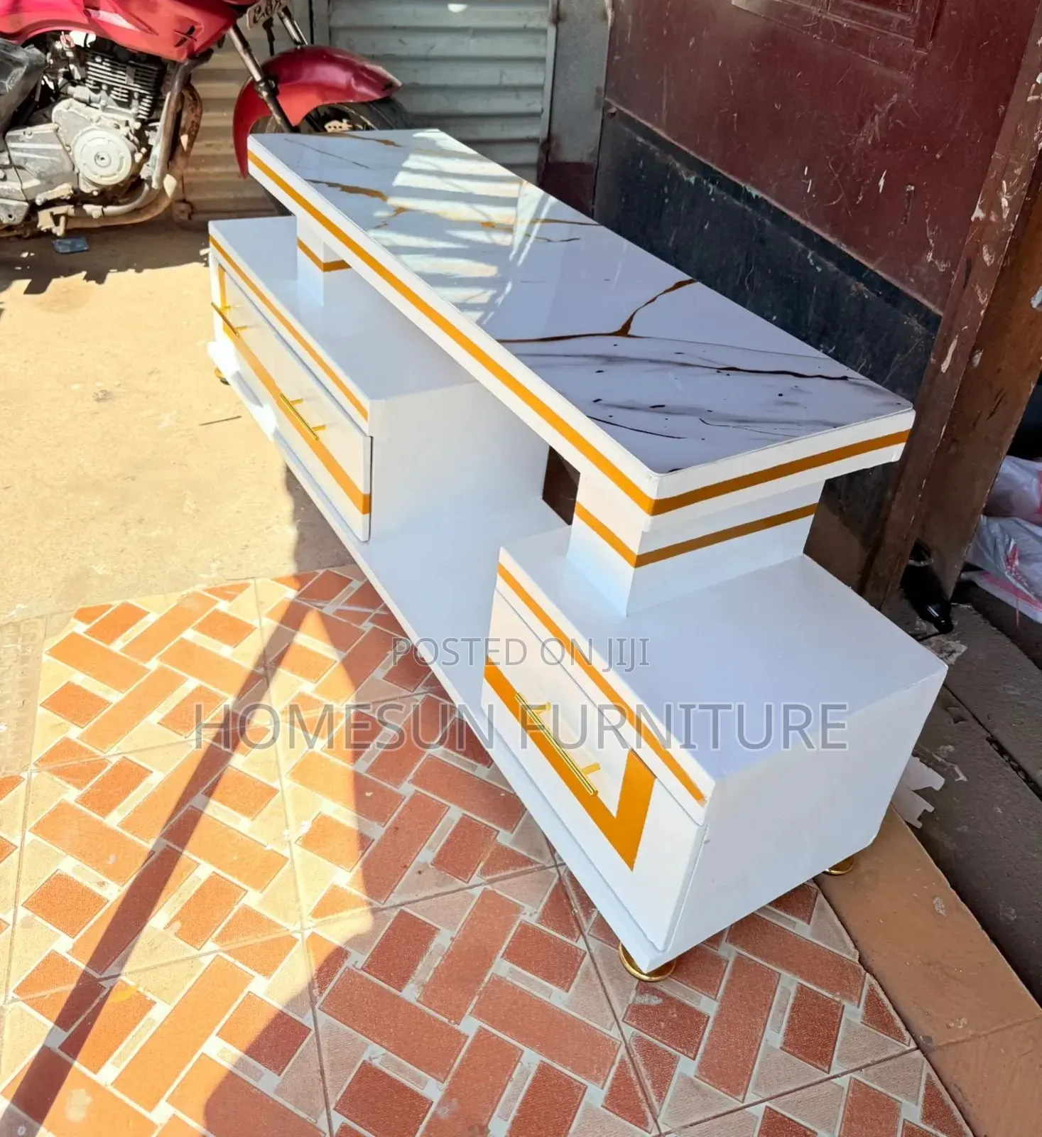 Modern Marble Top TV Stand With Storage Drawers