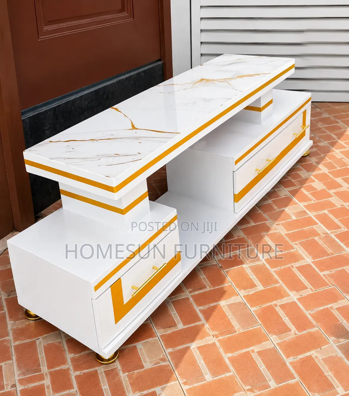 Modern Marble Top TV Stand With Storage Drawers