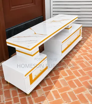 Modern Marble Top TV Stand With Storage Drawers