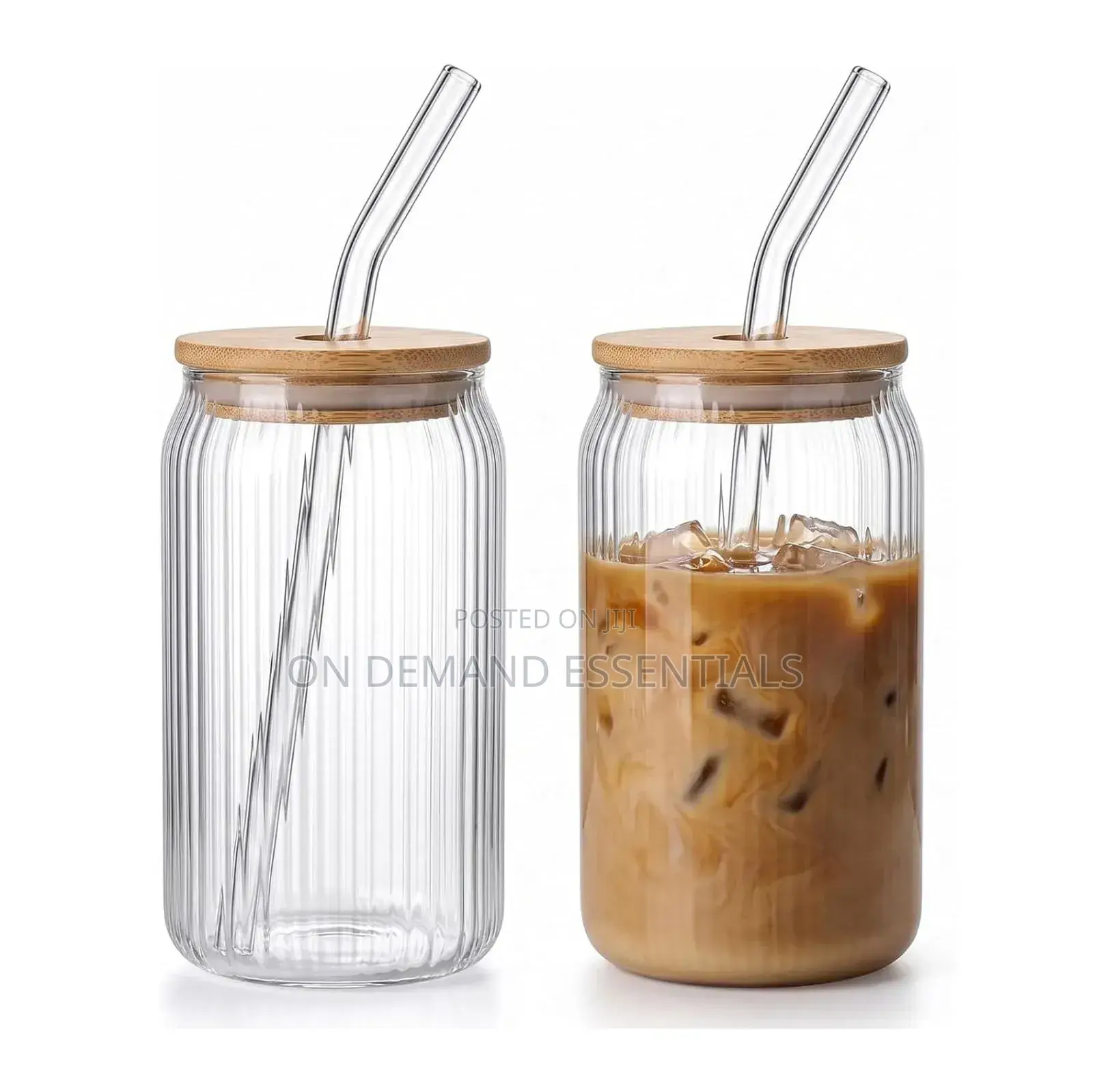 1pc Ribbed Borosilicate Glass Cup With Bamboo Lid
