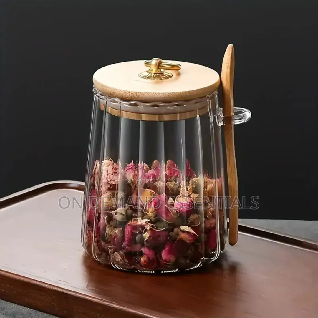 Glass Storage Jar With Bamboo Lid/Spoons