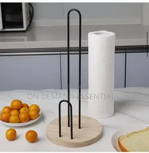 Black Metal Paper Towel Holder With Bamboo Base
